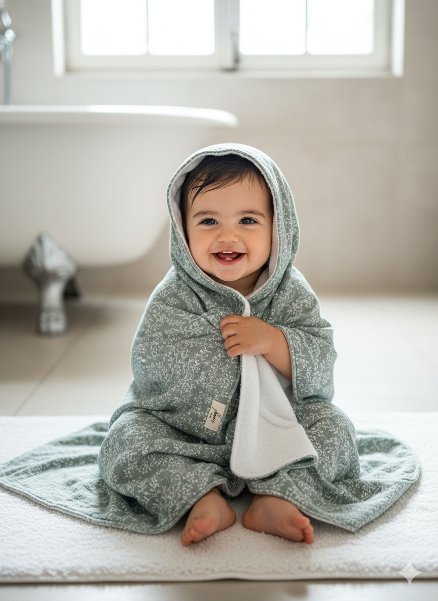 NOUR - La Cape de bain Bébé | Vert Poétique
